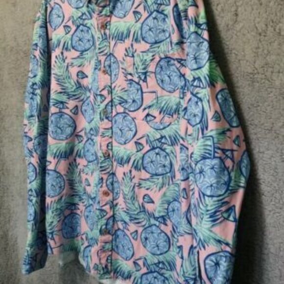 YP Threads Australia 2XL XXL Pink Teal Long Sleeve Button Shirt Tropical Coconut - Picture 2 of 10